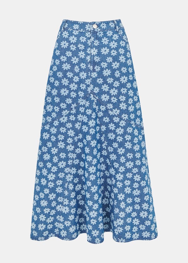 Graphic Daisy Denim Maxi Skirt